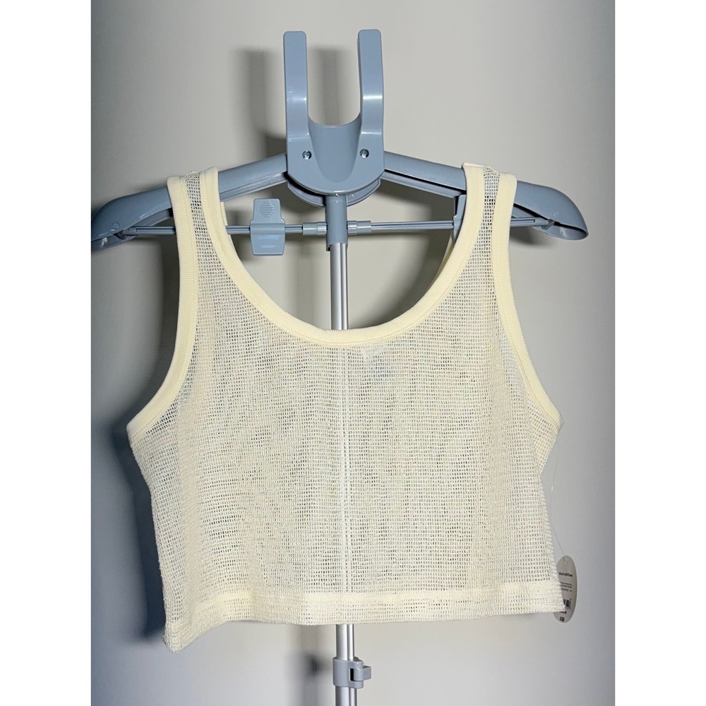 Decree Island Wildflower Mesh Crop Tank Top Ecru Cream Women Medium IJC2179K575